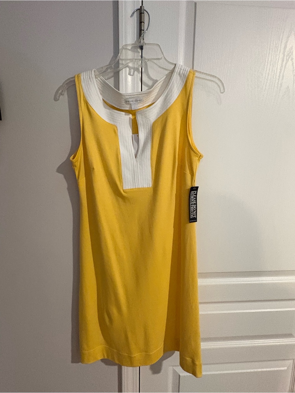 NY & Company Sleeveless Yellow Dress with White Trim Size XS